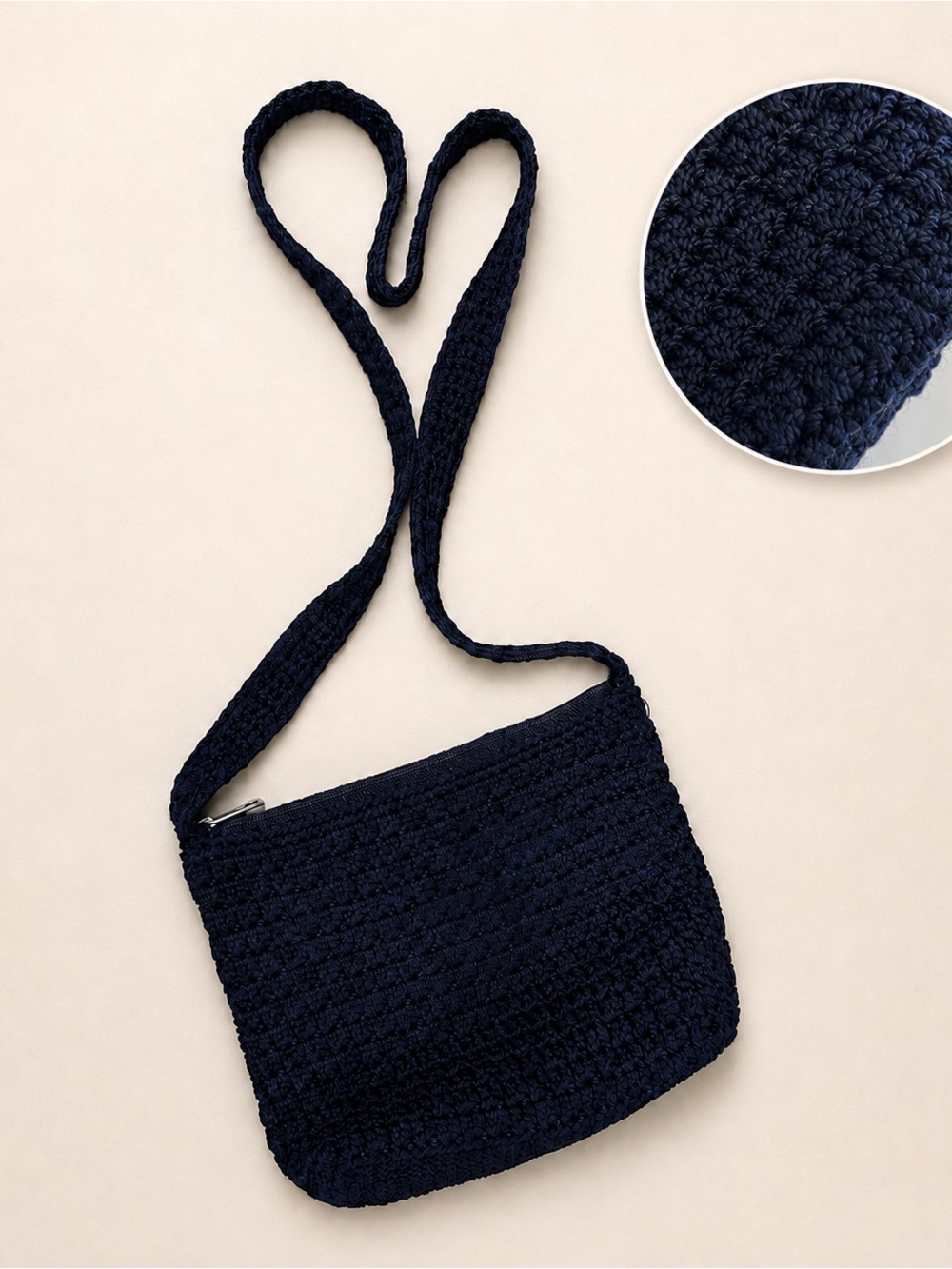 Vintage coquette crochet navy blue crossbody bag